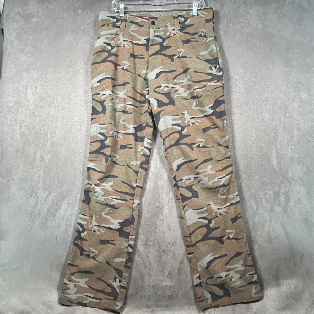 Wrangler Mens Camo Pants Brown Green Camouflage 34x32 5 Pocket Stretch